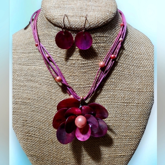 Fashion Jewelry Jewelry - New Purple Flower Shell Necklace Earrings Set